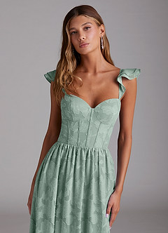 Azazie Denisse Bridesmaid Dresses Agave A-Line Ruched Floral Burnout Dress image4