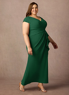 Azazie Tana Mother of the Bride Dresses Dark Green Mermaid V-Neck Pleated Stretch Crepe Dress image9