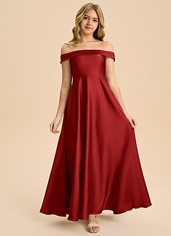 Azazie Sissy Junior Robe Trapèze en Satin extensible Épaule décolletée Grenade image4