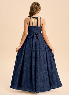 Azazie Arianthe Junior Dark Navy A-Line Pleated Floral Burnout Dress image1