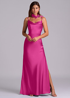 Azazie Yazmine Final Sale Fuchsia Mermaid Pleated Stretch Satin Dress image6