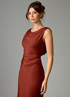 Azazie Kieryn Robes de demoiselle d'honneur Robe Sirène en Satin extensible Plissée Terracotta image4