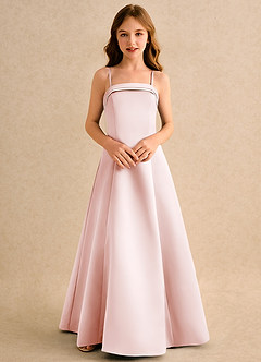 Azazie Izel Girls Formal Flower Girl Dresses Ivory Blushing Pink A-Line Pleated Matte Satin Dress image6