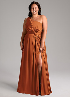 Azazie Brooke Jurken voor bruidsmeisjes Jurk van Stretch Satijn met A-Lijn One-Shoulder Kaneel image8