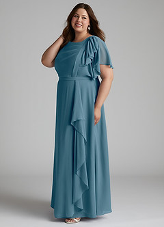 Azazie Aaliyah vestidos de dama de honor modestos Vestido de Corte En A Plisado Scoop Hasta el suelo Gasa image7