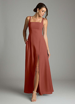 Azazie Debra Bridesmaid Dresses Auburn A-Line with Pockets Chiffon Convertible Dress image4