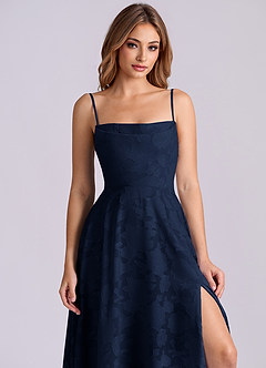 Azazie Elle Jurken voor bruidsmeisjes Jurk van Bloemen Burn-out met A-Lijn Geplooid Donkere Marine image5