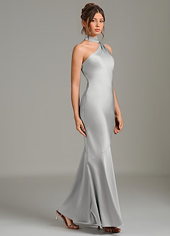 Azazie Jalissa Bridesmaid Dresses Silver Mermaid One Shoulder Stretch Satin Dress image4