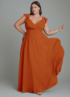 Azazie Leilani Brautjungfernkleider A-Linie Plissee Chiffon Kleid Paprika image8