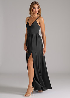 Azazie Aaida Bridesmaid Dresses Black A-Line Corset Stretch Satin Dress image3