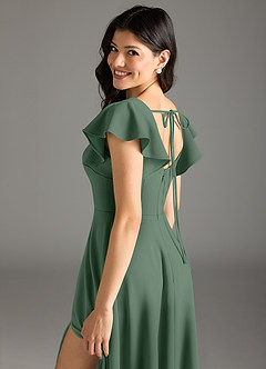 Azazie Bondi Bridesmaid Dresses Eucalyptus A-Line Ruched Stretch Crepe Dress image7