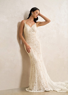 Azazie Prudence Wedding Dresses Diamond White Champagne Mermaid Sequins Tulle Dress image4