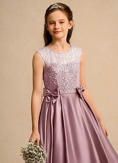 Azazie Candy Girl Jurken voor bloemenmeisjes Baljurk Jurk van Mat Satijn Boog Stoffige Roos image2