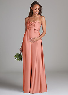 Azazie Llana Brautjungfernkleider für Schwangere A-Linie mit Taschen Stretch-Satin Bodenlänge Kleid image1