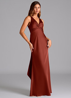 Azazie Hati Vestidos de damas de honor Vestido de Terracota de Satén Elástico de Corte Sirena image4