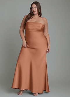 Azazie Saylor Vestidos de damas de honor Vestido Bronceador de Satén Elástico de Corte Sirena con Palabra de honor image11