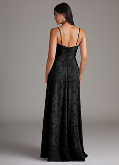 Azazie Moira Bridesmaid Dresses Black A-Line Side Slit Floral Burnout Dress image2