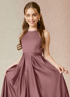 Azazie Arianthe Junior Vintage Mauve A-Line with Pockets Stretch Satin Dress image9