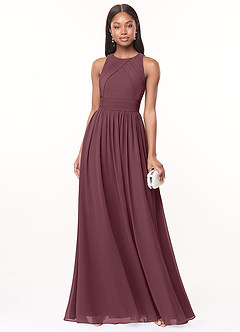 Azazie Harper Brautjungfernkleider A-Linie Plissee Chiffon Kleid Sangria image1