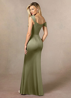 Azazie Laramie Mother of the Bride Dresses Pistachio Mermaid Pleated Stretch Satin Dress image3