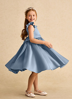 Azazie Dumpling Flower Girl Dresses Dusty Blue A-Line Bow Matte Satin Dress image5
