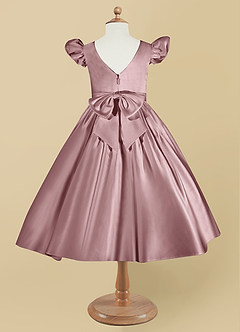 Azazie Violeta Blumenmädchenkleider Ballkleid Schleifen Matte Satin Kleid Altrosa image8