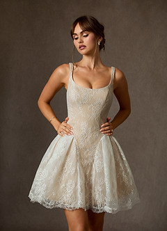 Azazie Dawn Abiti da Sposa Abito A-Line in Pizzo Diamante Bianco Nudo image7