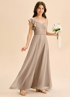 Azazie Kelsea Junior Vestido de Gris Pardo de Gasa de Corte en A con Volante image1