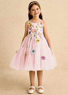 Azazie Osea Blumenmädchenkleider Ballkleid Plissee Tüll Kleid Zartrosa image7