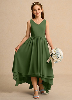 Azazie Kitten Junior Formal vestidos de niña de las flores Vestido de Oliva de Gasa de Corte En A image4