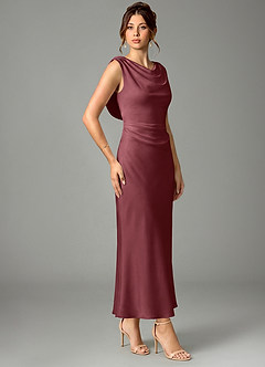Azazie Kieryn Bridesmaid Dresses Desert Rose Mermaid Pleated Stretch Satin Dress image3