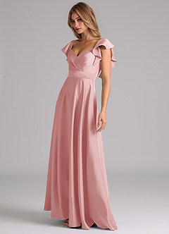 Azazie Leilani Bridesmaid Dresses Powder Pink A-Line Ruched Stretch Satin Dress image8