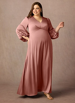 Azazie Luna Mother of the Bride Dresses Rosette A-Line Pleated Stretch Satin Dress image9