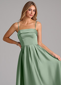 Azazie Lucienne Vestidos de damas de honor Vestido de Matcha de Satén Elástico de Corte en A Convertible con Sin tirantes image2