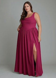Azazie Novi Vestidos de damas de honor Vestido Borgoña de Gasa de Línea A con Plisado image1