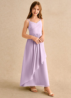 Azazie Zaida Girls Formal Flower Girl Dresses Frosted Lilac A-Line Pleated Chiffon Dress image5