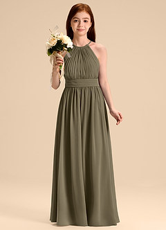 Azazie Malone Junior Willow Green A-Line Pleated Chiffon Dress image4