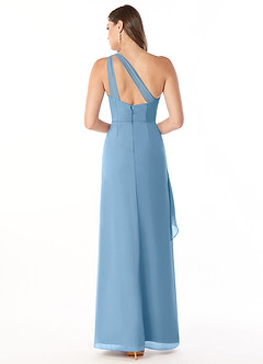 Azazie Maive Bridesmaid Dresses Steel Blue Sheath Pleated Ruffle Chiffon Dress image2