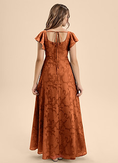 Azazie Bondi Junior Burnt Orange A-Line Bow Floral Burnout Dress image2