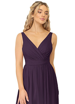 Azazie Kora Bridesmaid Dresses Plum A-Line Pleated Chiffon Dress image10