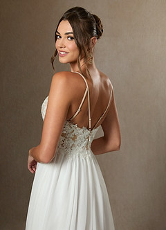 Azazie Gala Hochzeitskleider A-Linie Spitze Chiffon Kleid Diamantweiß Champagner image7