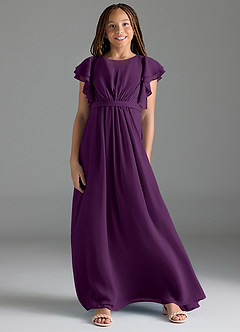 Azazie Daphne Junior Grape A-Line Pleated Chiffon Dress image1