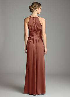 Azazie Bonnie Bridesmaid Dresses Auburn A-Line Pleated Stretch Satin Dress image5