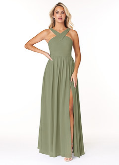 Azazie Elvira At-home Try On Dresses Wisteria A-Line Pleated Chiffon Dress image1