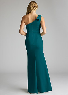 Azazie Rinna Bridesmaid Dresses Peacock Mermaid One Shoulder Stretch Crepe Dress image4