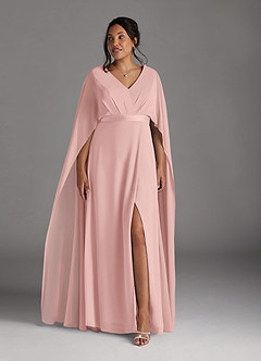 Azazie Isa Mère de la mariée Robes Robe Trapèze en Mousseline de soie Col V plissé Rose Poudré image9