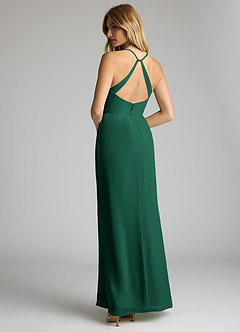 Azazie Becca Bridesmaid Dresses Emerald Sheath V-Neck Chiffon Dress image6