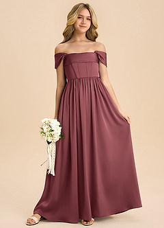 Azazie Hattie Junior Merlot A-Line Pleated Stretch Satin Dress image3