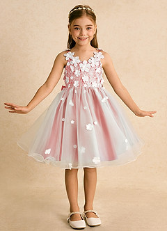 Azazie Junebug vestidos de niña de las flores Vestido de Marfil Coral de Tul de Princesa con Encaje image3