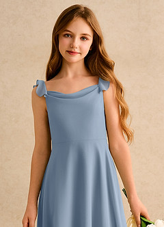 Azazie Puppy Girls Formal Flower Girl Dresses Dusty Blue A-Line Pleated Chiffon Dress image6